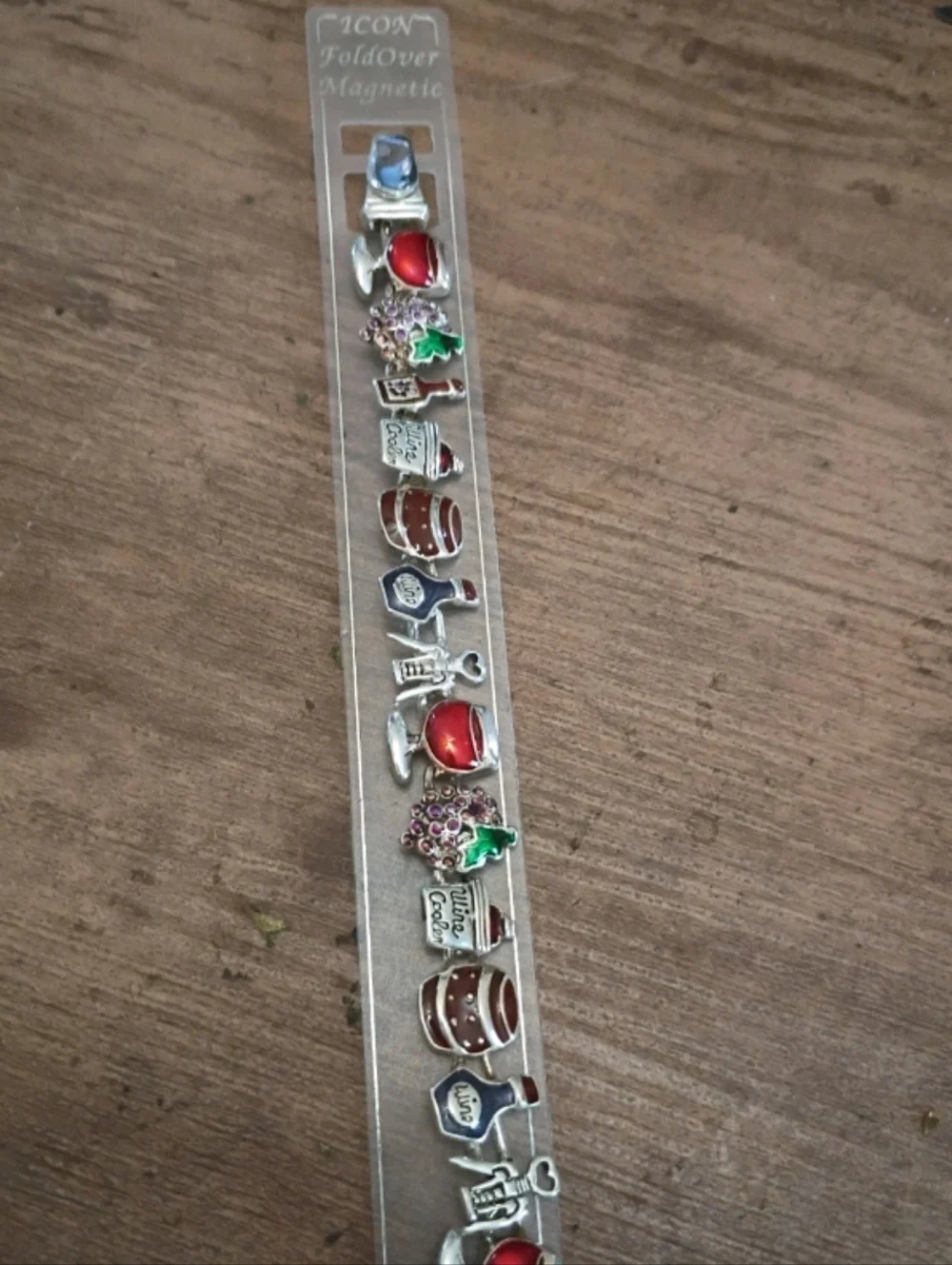 ICON Silver-tone Fold-Over Magnetic Bracelet With Wine Charms